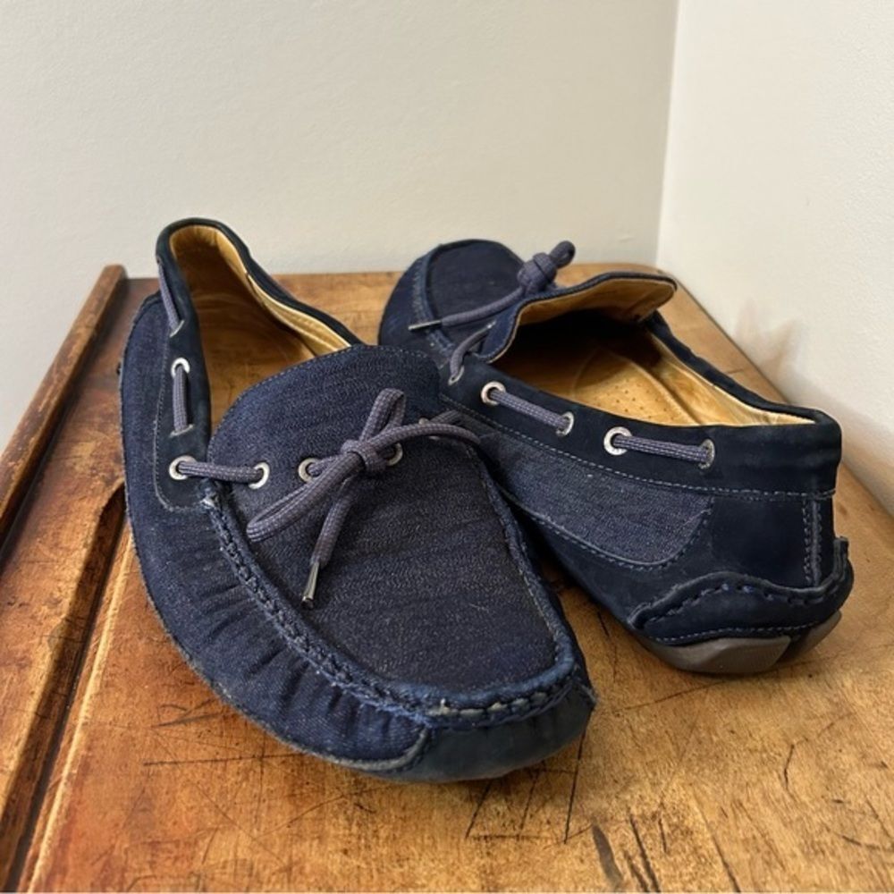G.H. Bass & Co. Tuscany Men's 12 Navy Blue Denim Leather Moc Toe Driving Loafers